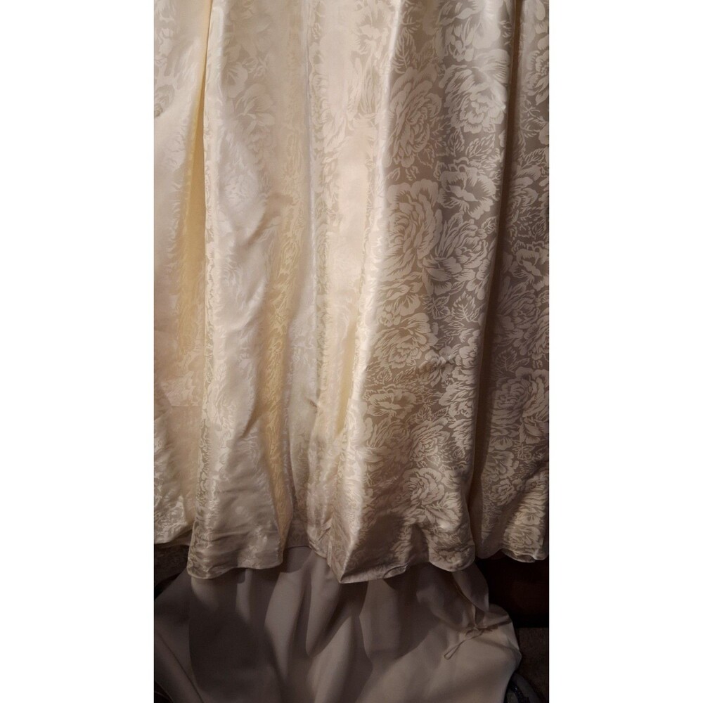 Vintage 80s 90s Satin Wedding Gown with Cathedral Train Romantic Brocade Floral - Picture 12 of 16